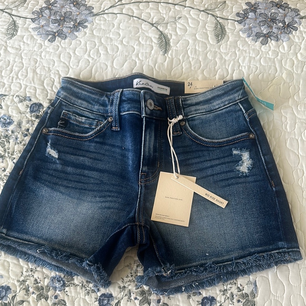 KanCan Blue Jean Shorts with Distressed Hem